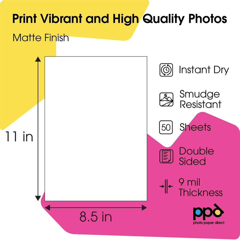 PPD 50 Sheets Inkjet Matte Double Sided Heavyweight Photo Quality Paper LTR 8.5 x 11 53lbs. 210gsm 9mil (PPD-45-50) - Image 4